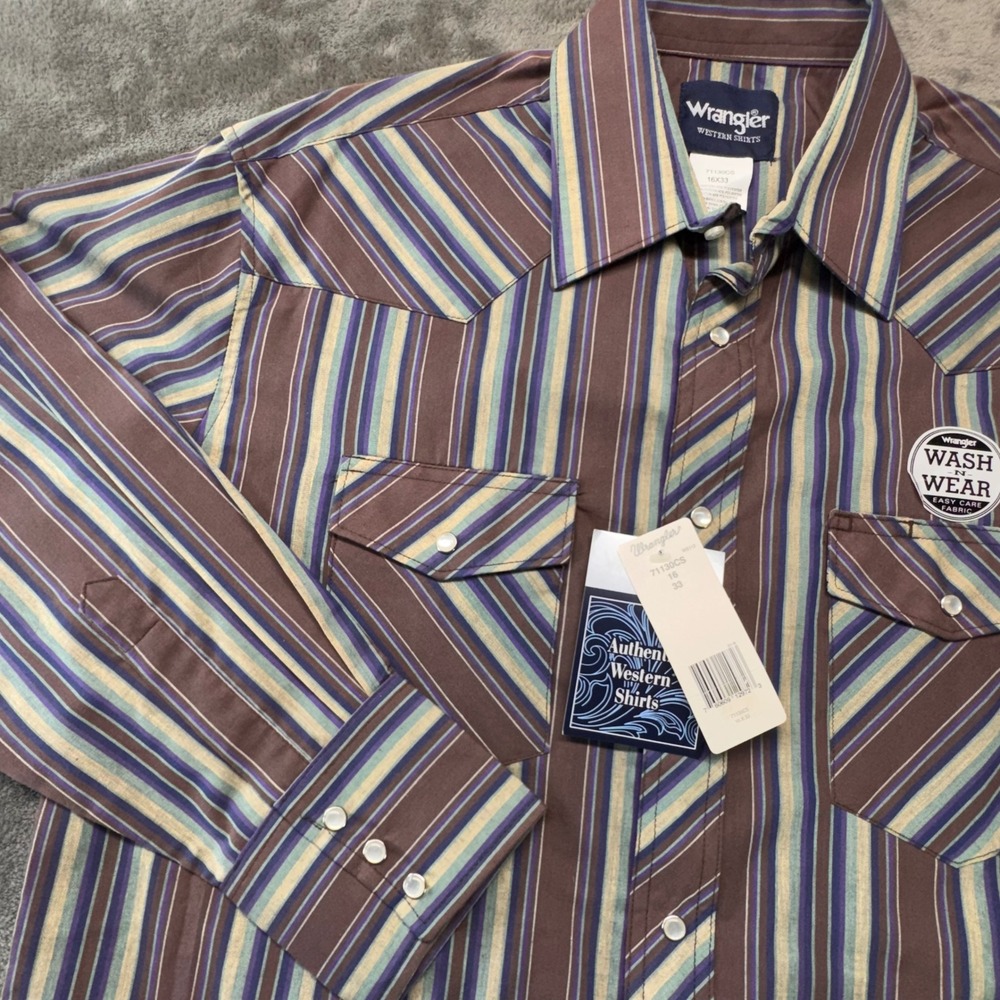 Wrangler Western Shirt Striped Authentic Cowboy‎ Rodeo Long Sleeve 16x34